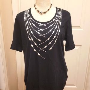 Bob Mackie black short sleeve top with silver trim - womens size medium